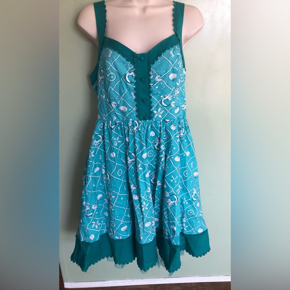 Disney Womens Little Mermaid Pinup Dress M Graphic Whimsical Ariel, W/ Pockets